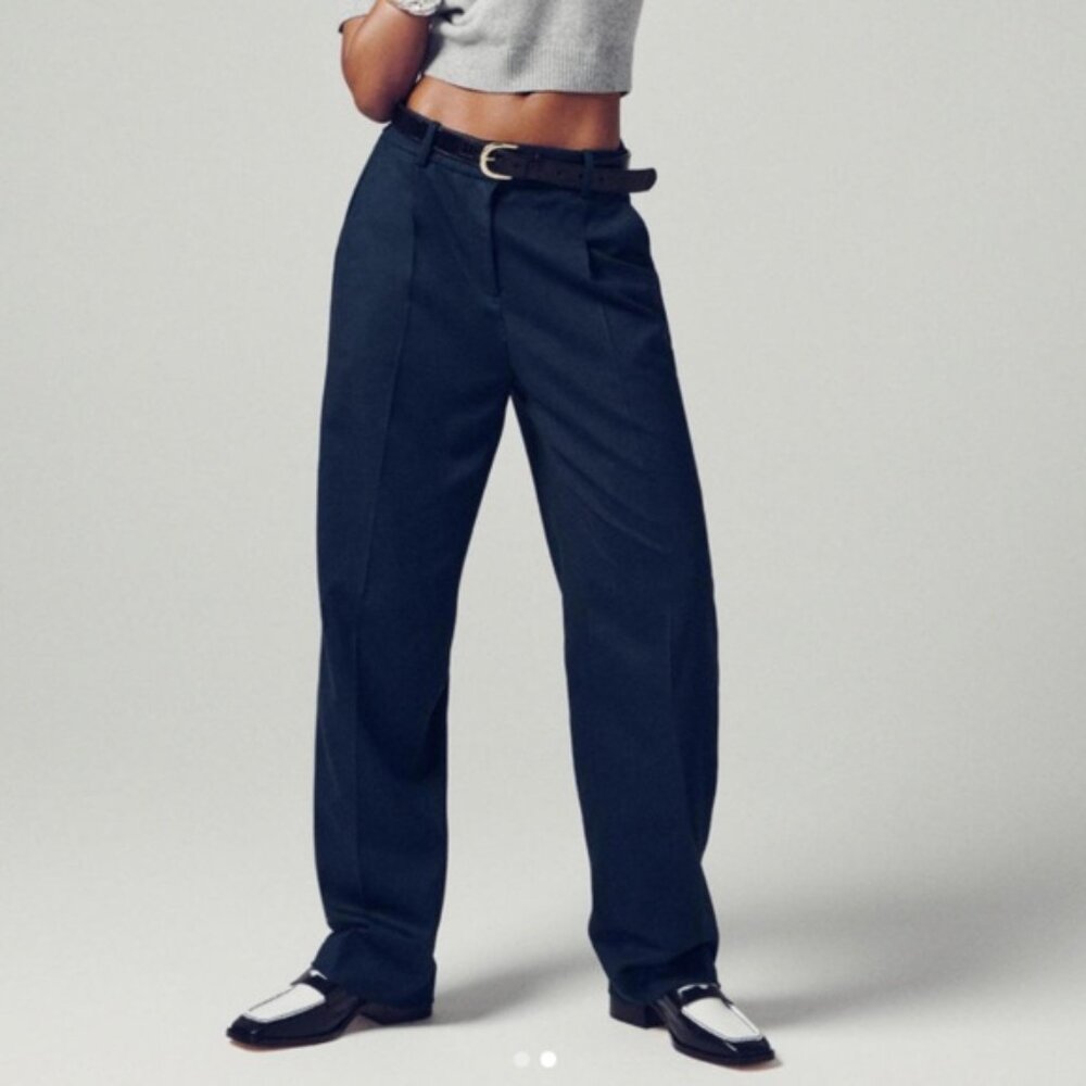 J. Crew Navy Essential Pants 16 Pleated Straight Leg City Twill Office BR709 NWT